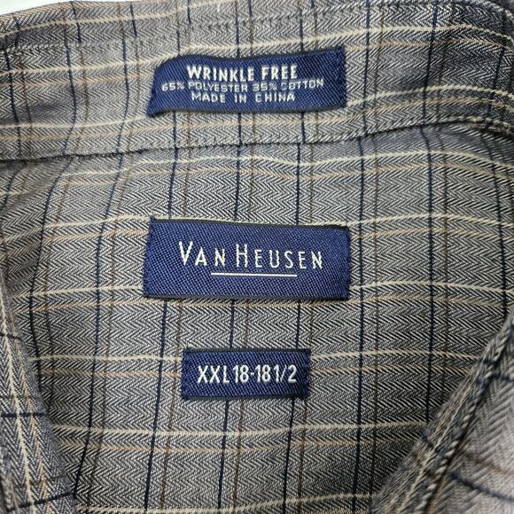 Van Heusen Button-Up Shirt Mens XXl 18-18.5 Wrinkle Free Plaid Brown Lightweight - Picture 2 of 6